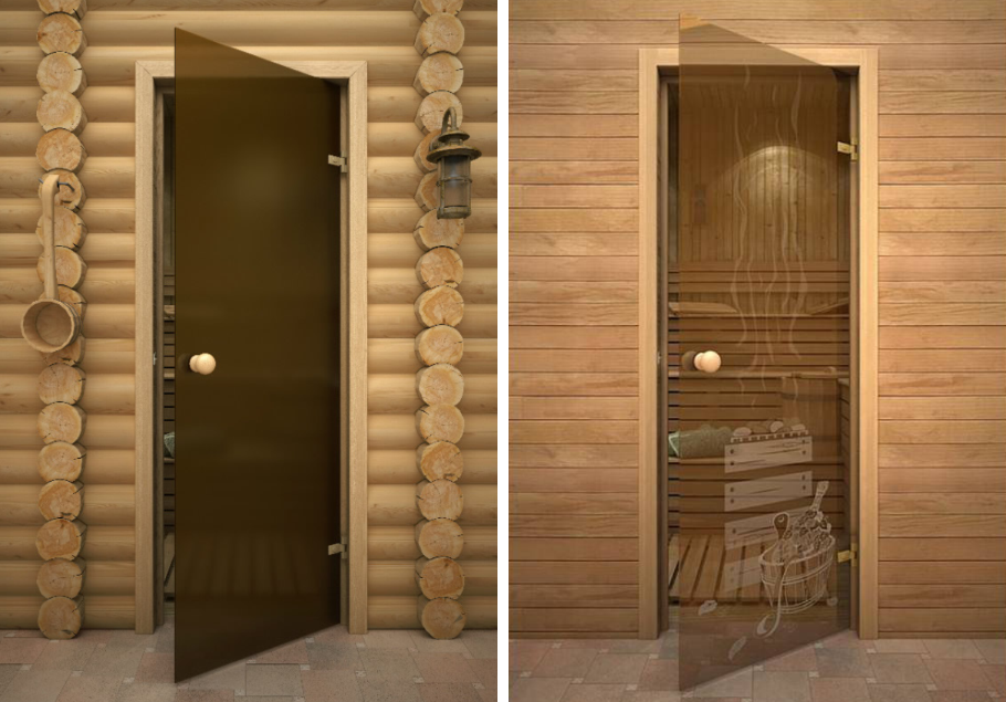 Стеклянные двери для бани «Бронза матовое» и «Банька»
